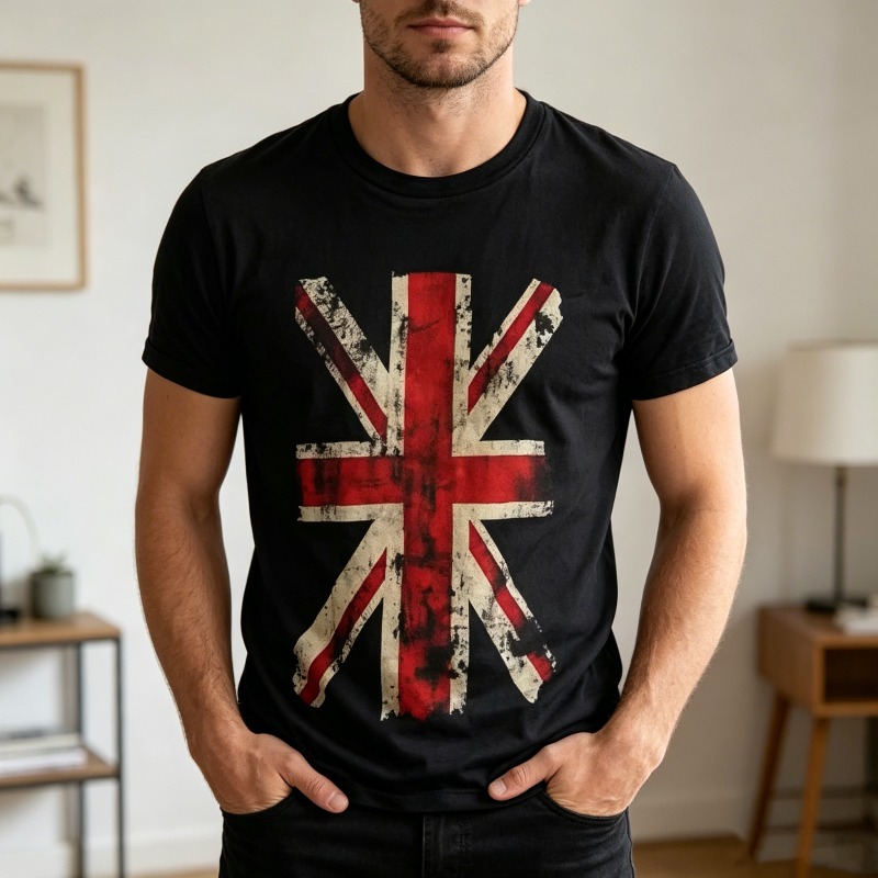 Vintage Fashion Uk - Kaos Grafis Union Jack Vintage Cetak