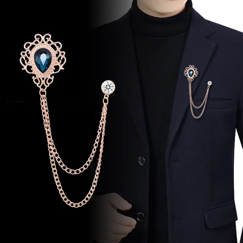 Vintage Fashion Women - Pin Kerah Kristal Berlian Imitasi Rantai