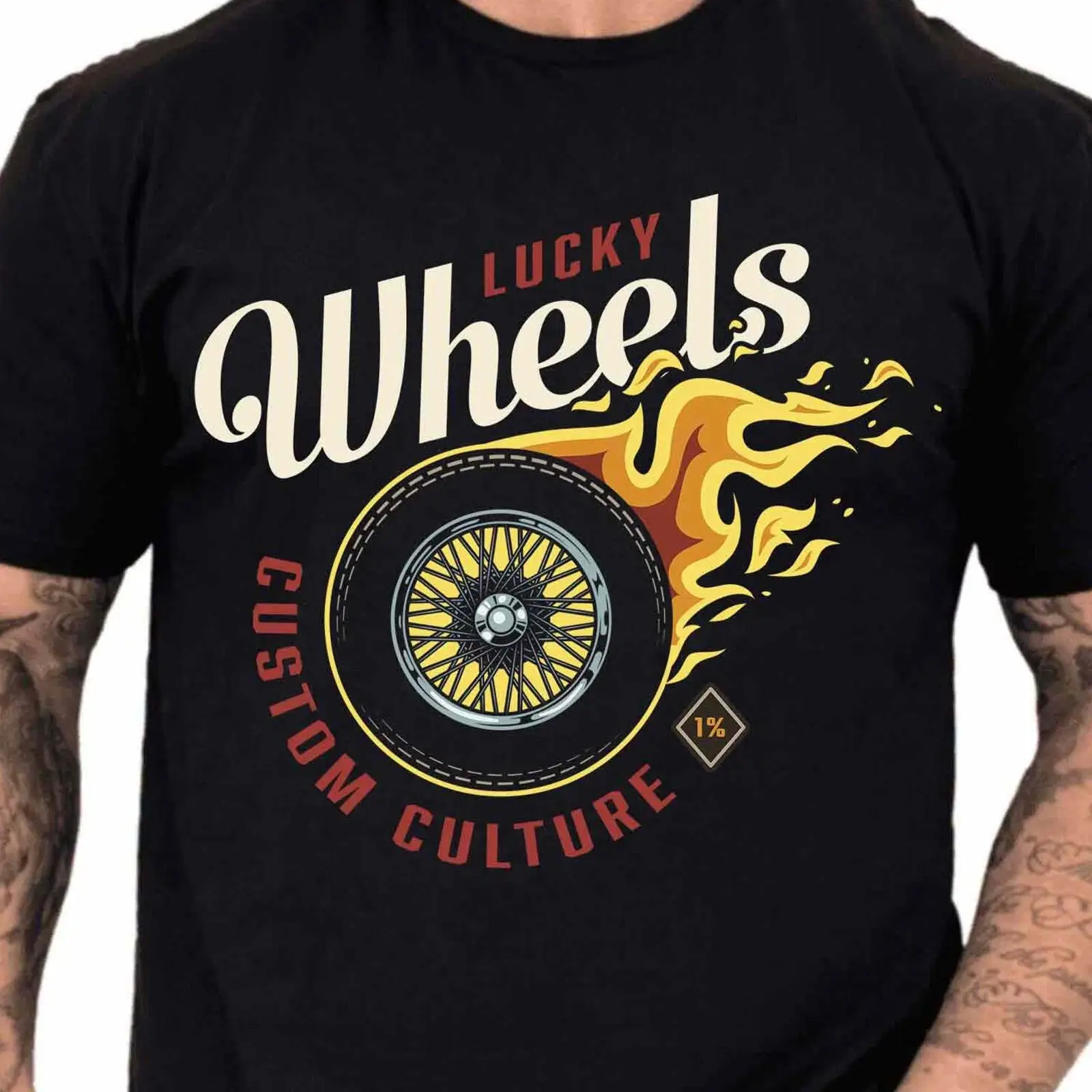 Vintage Fashion Wheel - Kaos Kustom Lucky Wheels Flaming Tire