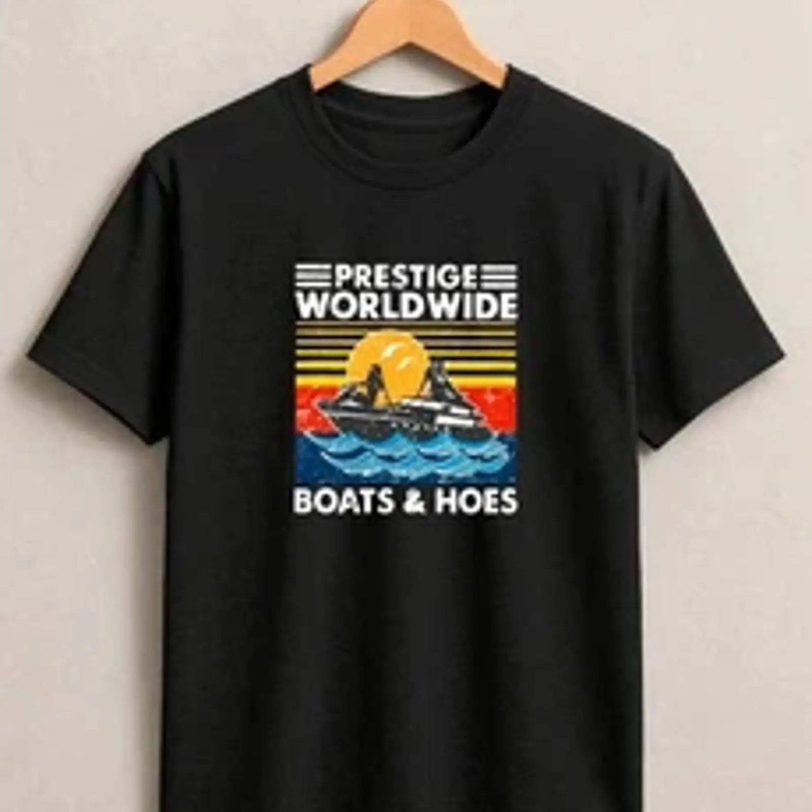 Vintage Yacht Fashion - Kaos Retro Yacht Sunset, Kapal, Ombak