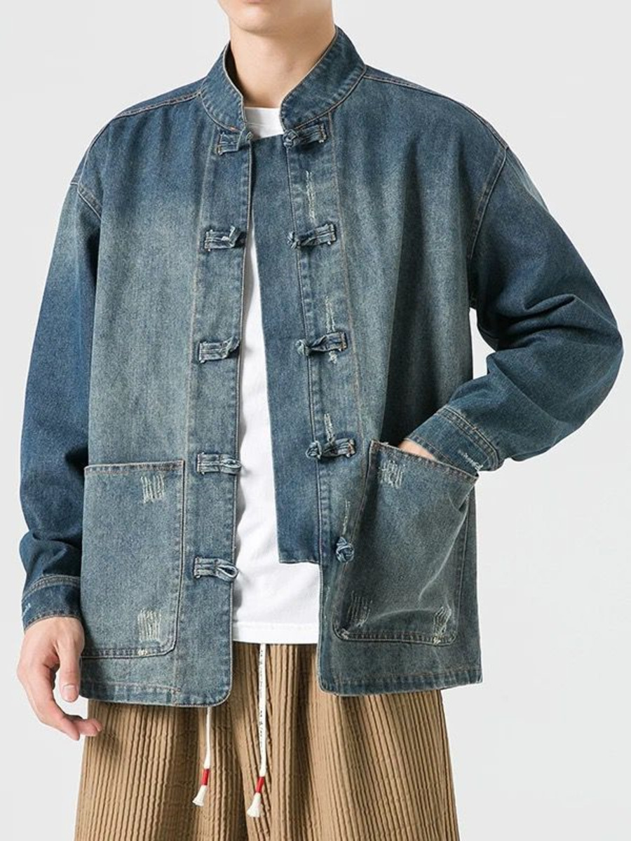 Vintage Fashion Hong Kong - Jaket Denim dicuci gaya Tiongkok Retro