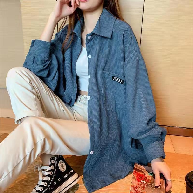 Vintage Fashion Hong Kong - Jaket Korduroi Wanita Longgar Modis Pakaian