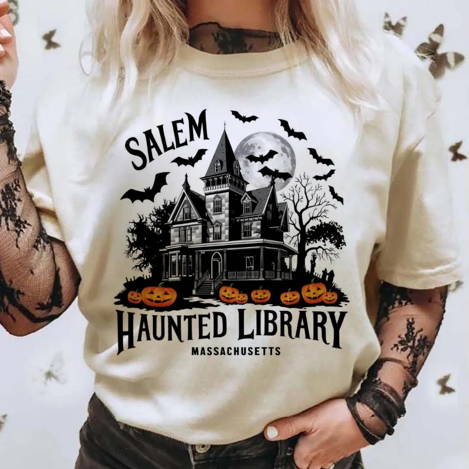 Vintage Fashion Library - Kaus gaya busana cetak perpustakaan hantu