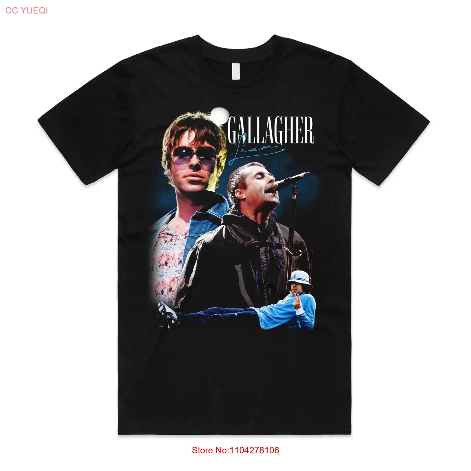 Vintage Fashion Uk - Kaos Homage Liam Gallagher, Atasan Retro