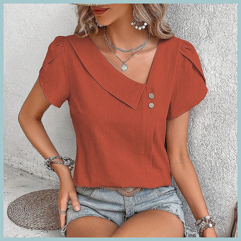 Vintage Fashion Women - Blus Warna Solid Vintage Musim Panas