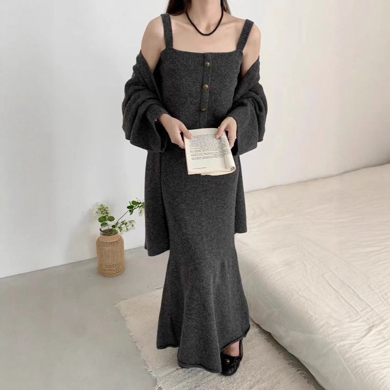 Vintage Fashion Hong Kong - Set rajutan tiga potong bergaya Hong