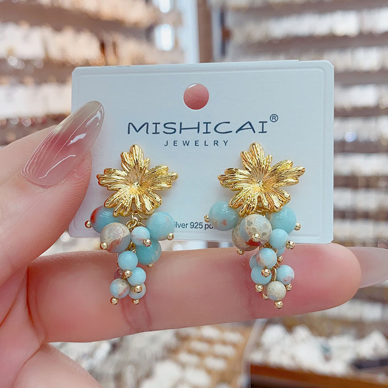 Anting Stud Rumbai Anggur Turq - Vintage Fashion Influencers ulasan dan harga