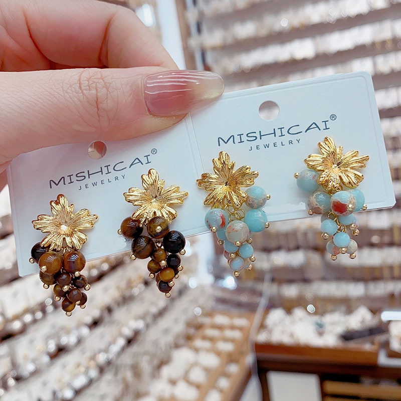 Anting Stud Rumbai Anggur Turq - Vintage Fashion Influencers ulasan dan harga