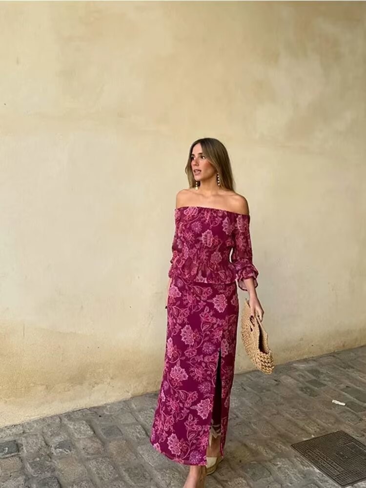 Set Dua Potong Cetak Elegan Se - Vintage Fashion Club ulasan dan harga