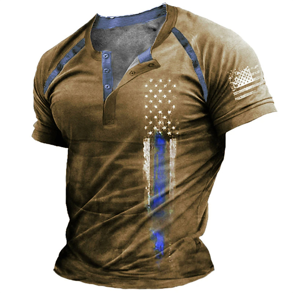 Kaos Henry Pria Motif Bendera  - Vintage Fashion Style ulasan dan harga