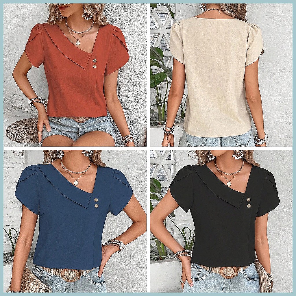 Blus Warna Solid Vintage Musim - Vintage Fashion Women ulasan dan harga