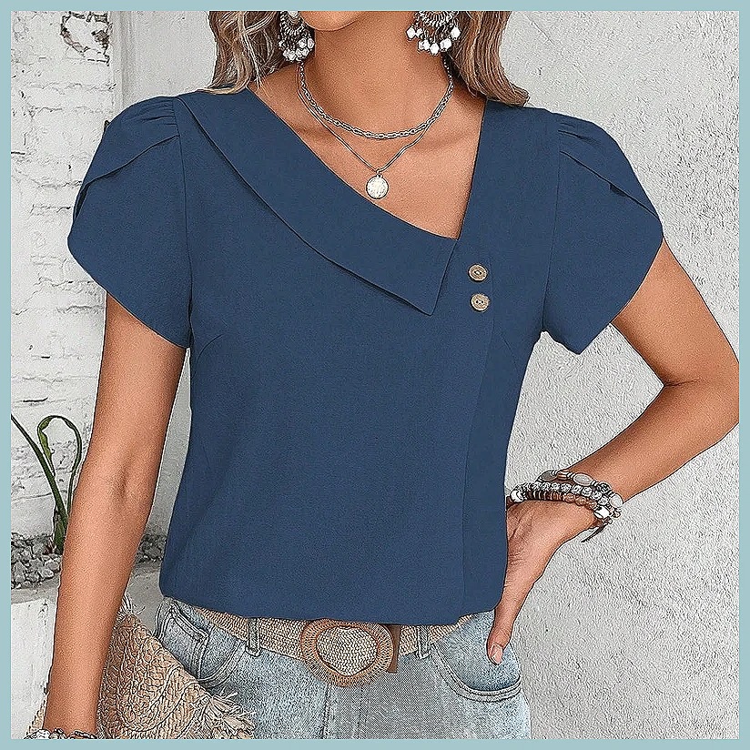 Blus Warna Solid Vintage Musim - Vintage Fashion Women ulasan dan harga