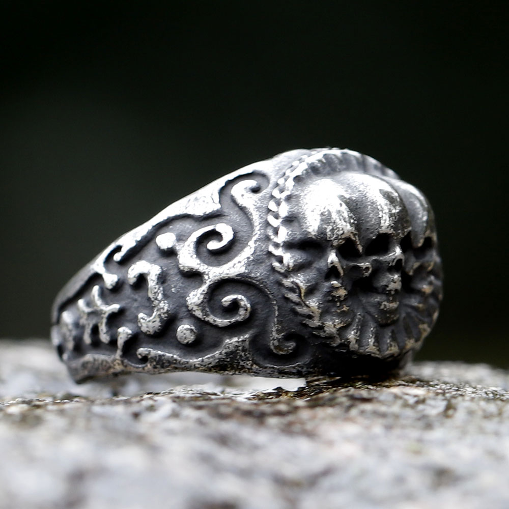 Cincin tengkorak hitam perak P - Vintage Fashion Guide ulasan dan harga